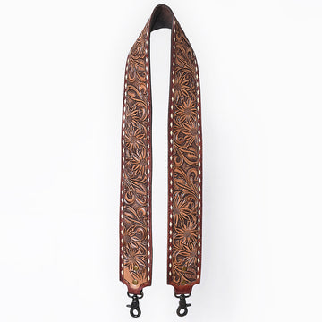 48 In American Darling Gorgeous Floral Hand Carved Genuine Leather Bag Strap With Flower Hand Tooled Design Brown Adbt147B